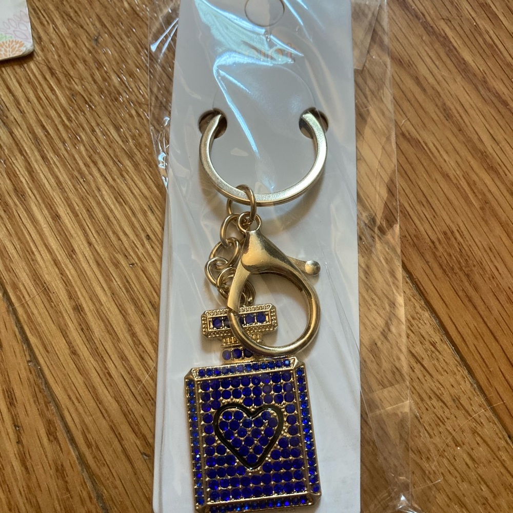 Perfume Bottle Gold and Blue Geometric Purse Charm New